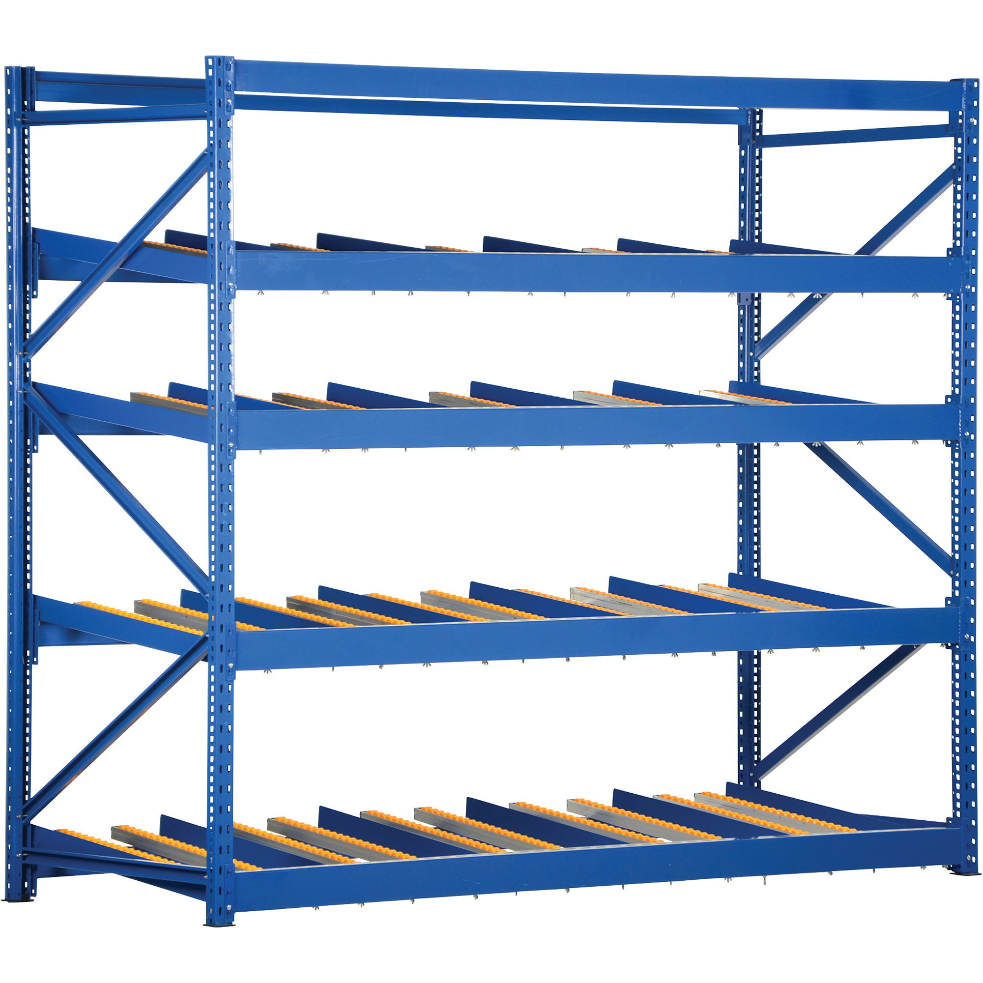 Vestil, Steel Carton Flow Rack 3 Ft. Length 4 Level 1,000 Lb. Capacity Blue, Model# FLOW-3-4
